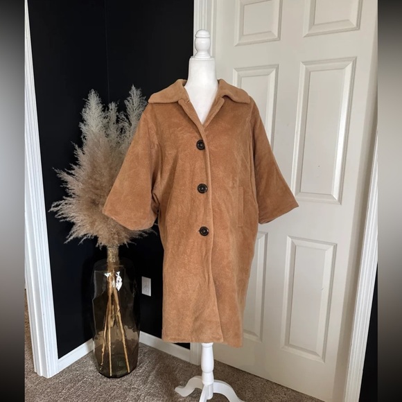 Victor Alfaro Rabbit Hair Wool Luxury Blend Coat Womens Tan Brown 
size Large - Picture 2 of 12